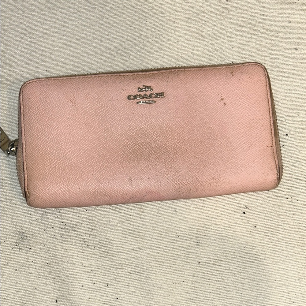 Coach Pink Leather Wallet with Zipper Closure